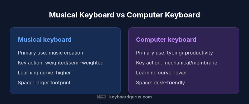 Infographic comparing musical keyboard vs computer keyboard features