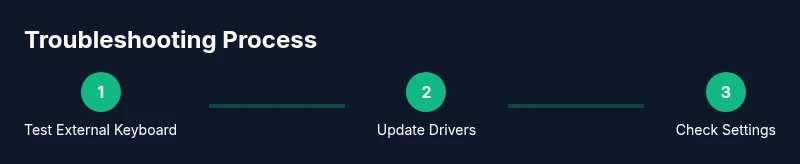 Process diagram showing laptop keyboard troubleshooting steps