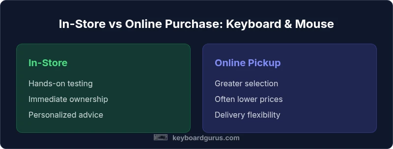 Comparison infographic: In-store vs online pickup for keyboards and mice
