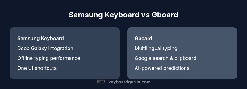 Comparison infographic showing Samsung Keyboard vs Gboard features