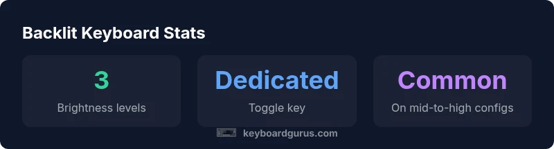 Infographic showing backlit keyboard brightness levels, toggle method, and device availability for Dell Inspiron
