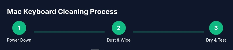 Process infographic showing steps to clean a Mac keyboard