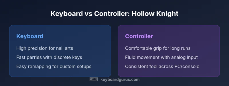 Infographic comparing keyboard and controller for Hollow Knight