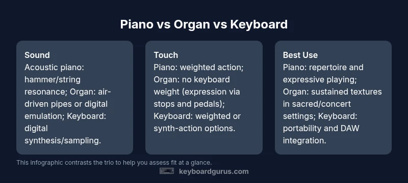 Comparison infographic: Piano vs Organ vs Keyboard