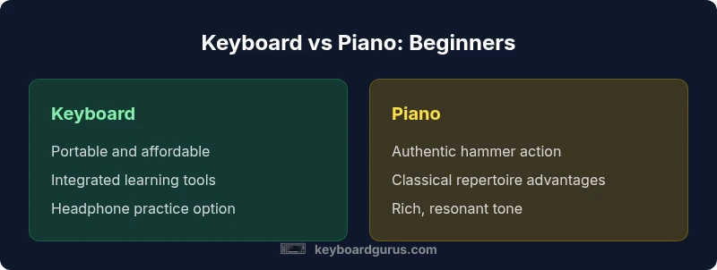 Comparison infographic of keyboard vs piano for beginners